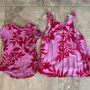 Mommy and me matching tops.  Pink/red.